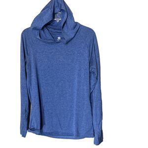 Mofiz Women's Blue Hoodie shirt Long Sleeve Top Yoga Lounge Comfort Sz S